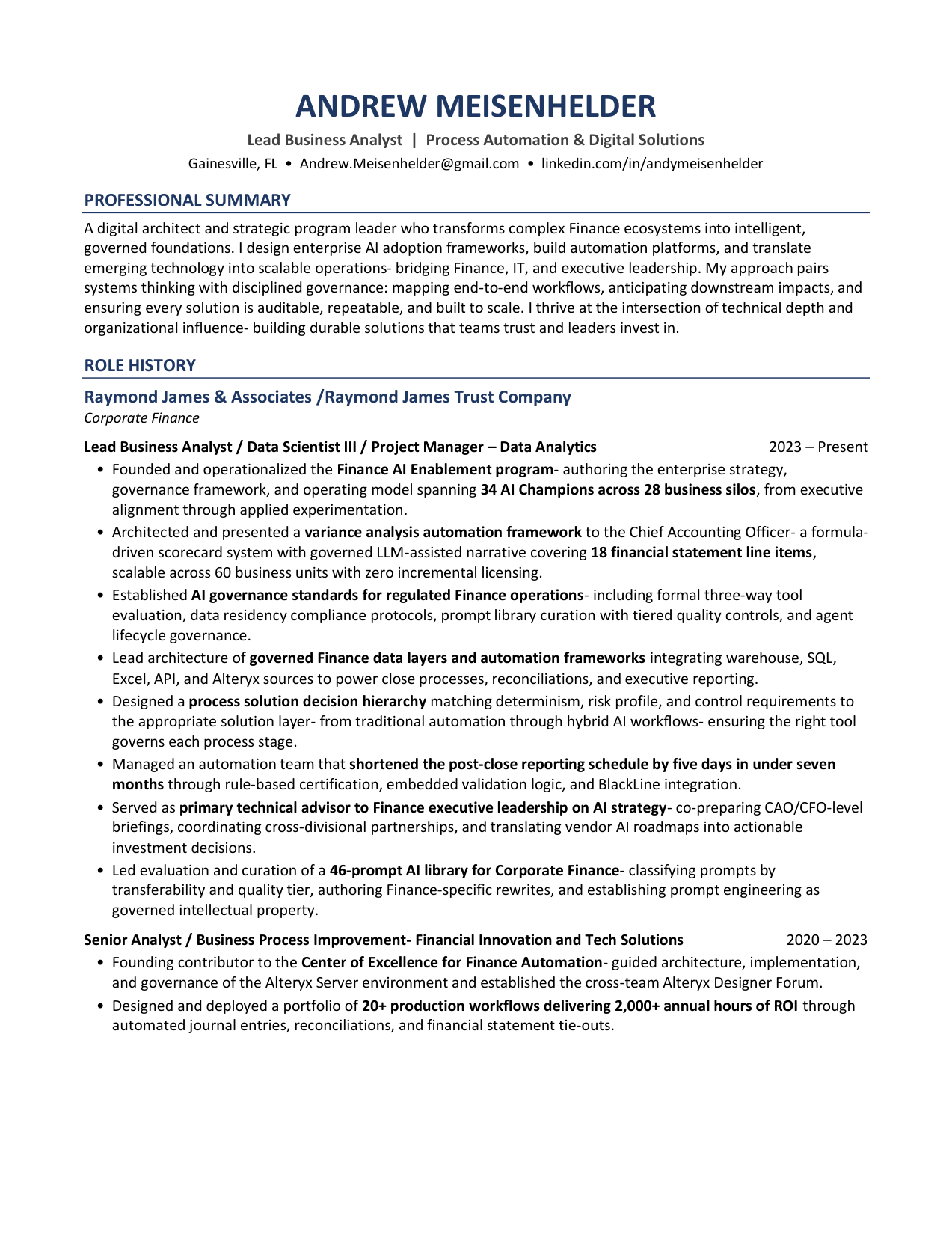 First page of Andy Meisenhelder Resume